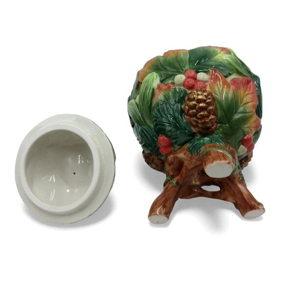 FITZ and FLOYD Classics Christmas Lodge Sugar Bowl Pinecone and Leaf Design - Picture 6 of 10
